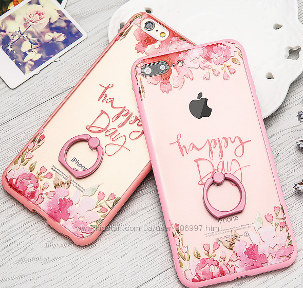 Чехол пластик и розовый ободок силикон Happy Day для IPhone 6 6S 7 7plus