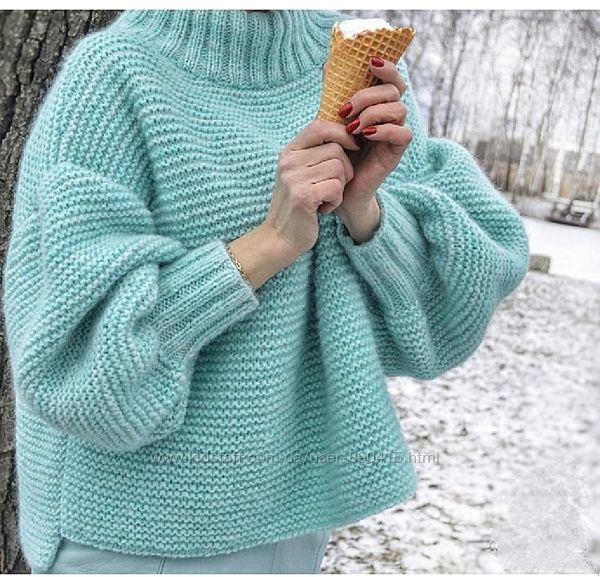 Вязаный женский свитер оверсайз Oversize крупная вязка объёмный ручная
