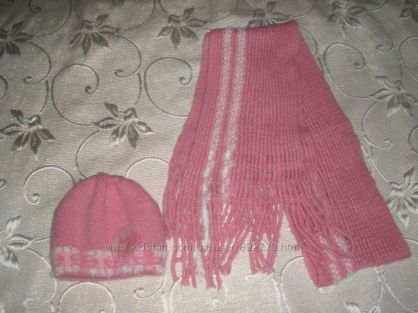 Очень теплые шерстяные шапка и шарф для девочки на зиму