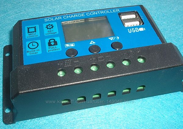 Солнечный контроллер заряда RBL-10A 24V-12V 10A с дисплеем  2USB гнездо
