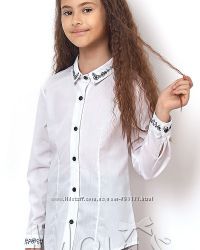 Распродажа Школьная блуза Mevis Белая , темно-синяя вышивка