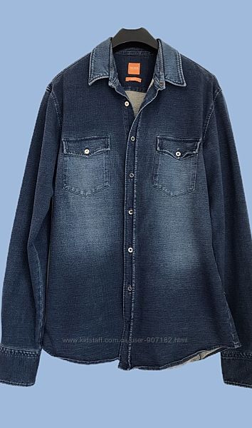 Брендовая хлопковая джинсовая рубашка HUGO BOSS, m-l, 50-52, eur 44.