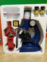 Детский микроскоп для школьников 450х с образцами и насадкой для фото