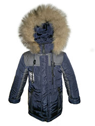 Зимняя куртка тёмно синяя на мальчика 4 -8  лет натуральный мех