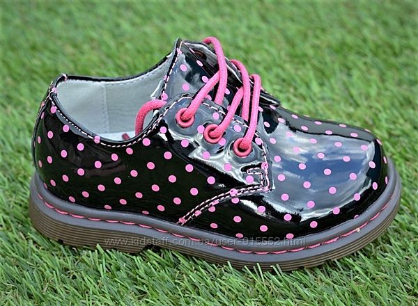 Детские демисезонные лаковые ботинки туфли для девочки черные р23-28