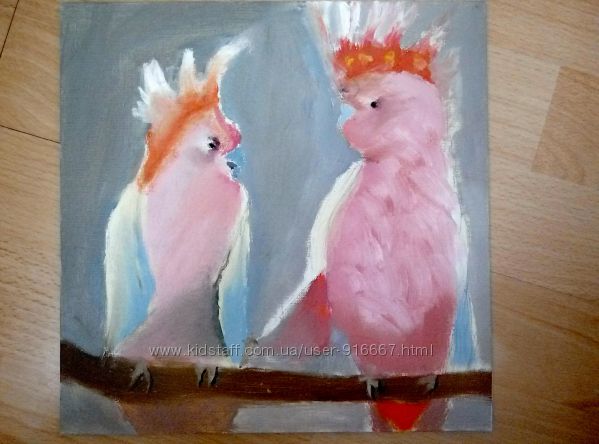 картина маслом розовые попугайчики