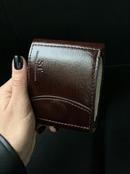 Мини кошелек на магните на 100 купюр кожаный натуральный недорого Киев 