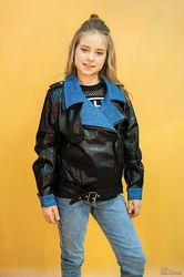 Куртка -косуха з джинсовым коміром для дівчинки HanMiNa