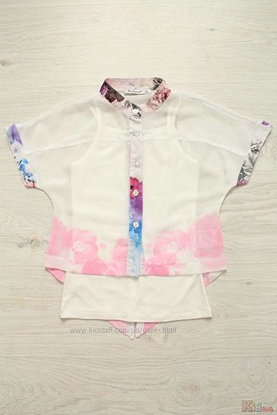 Блуза для дівчинки білого кольору з кольоровими вставками Bulicca
