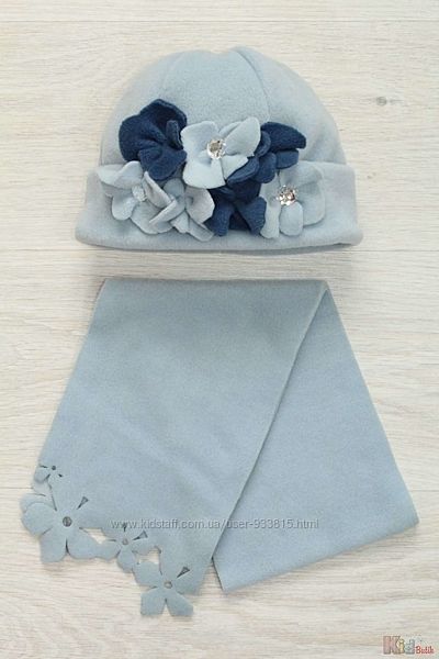 Копплект для дівчинки шапка  шарф блакитного кольору Pupill