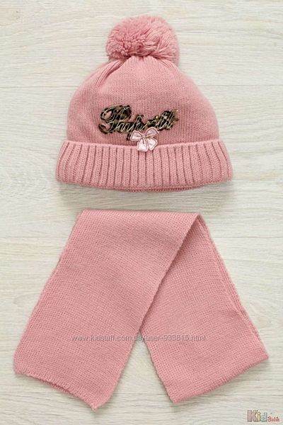 Комплект для дівчинки рожевого кольору шапка  шарф Pupill