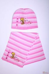 Комплект шапка  шарф для дівчинки рожевий в смужку Trestelle