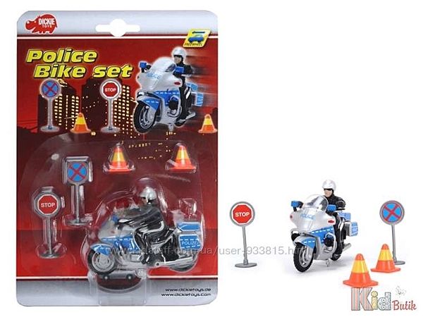 Ігровий набір Поліцейський на мотоциклі з дорожніми знаками, 10 см, 3 Simba
