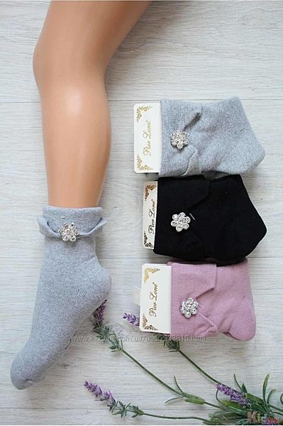 Шкарпетки махрові з вилогами і брошкою-квіткою для дівчинки Pier Lone