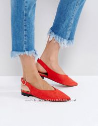 Красные балетки asos с заостренным носком и пряжками, красные сандалии