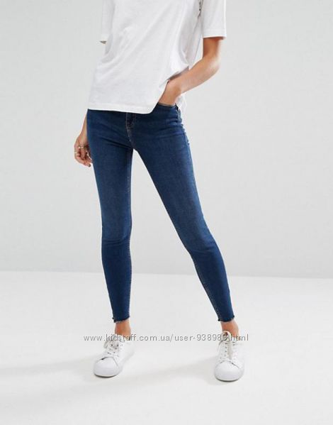 Модные темно-синие потертые джинсы скинни new look , размер uk8 eu36