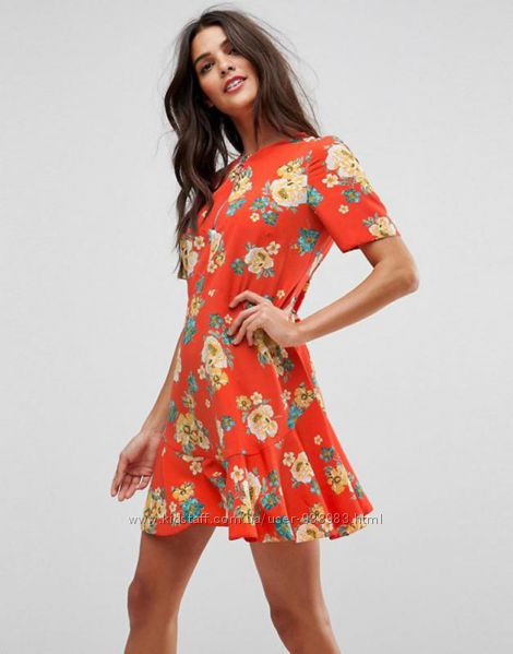 Свободное летнее красное платье с цветочным принтом asos, разм
