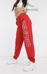Красные свободные хлопковые спортивные штаны с логотипом jxjc juicy couture
