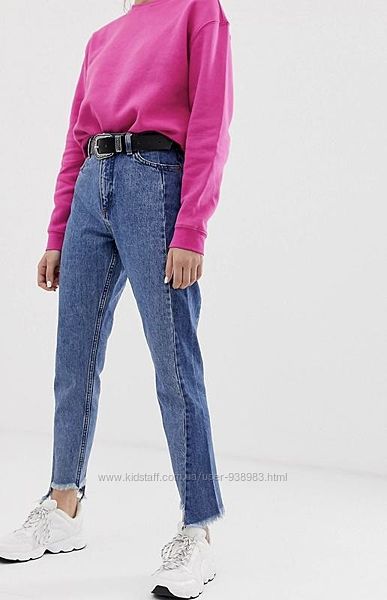 Трендовые mom джинсы мом monki с ассиметричным и необработанным низом