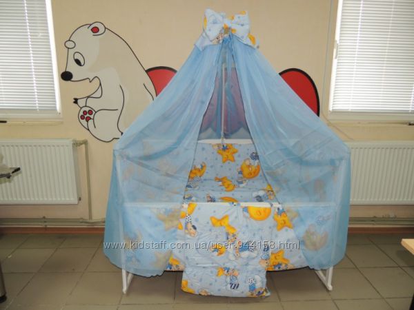 445грн  Gold 9 в 1 Детское постельное белье в кроватку голубое Мишки горох