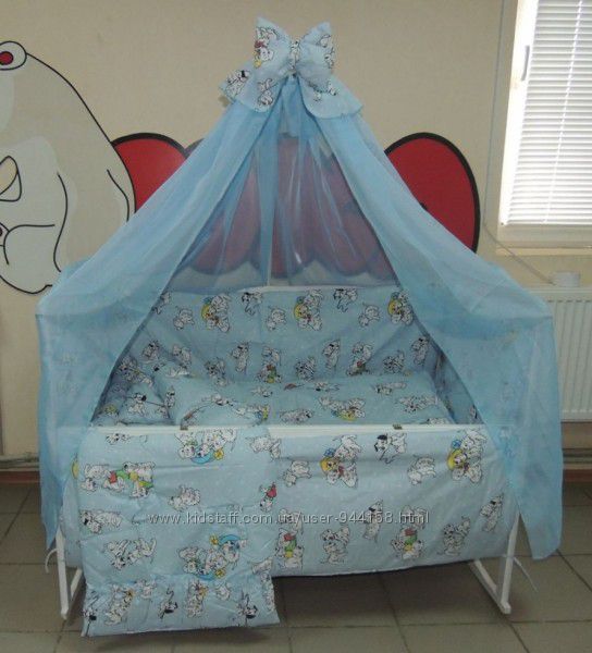 505грн Bonna 9 в 1 Детское постельное белье в кроватку голубой Далматинец 