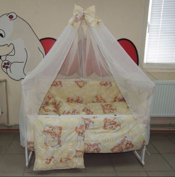 505грн Bonna 9 в 1 Детское постельное белье в кроватку желтое Мишки спят 