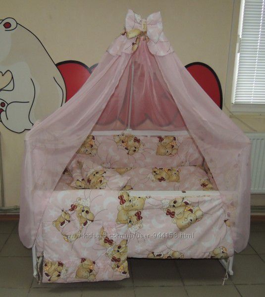 505грн Bonna 9 в 1 Детское постельное белье в кроватку розовое Мишки спят 