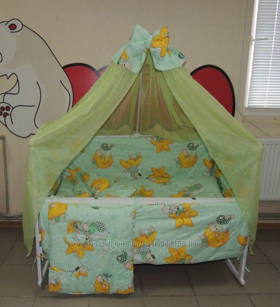 505грн Bonna 9 в 1 Детское постельное белье в кроватку салатовое Мишки горо