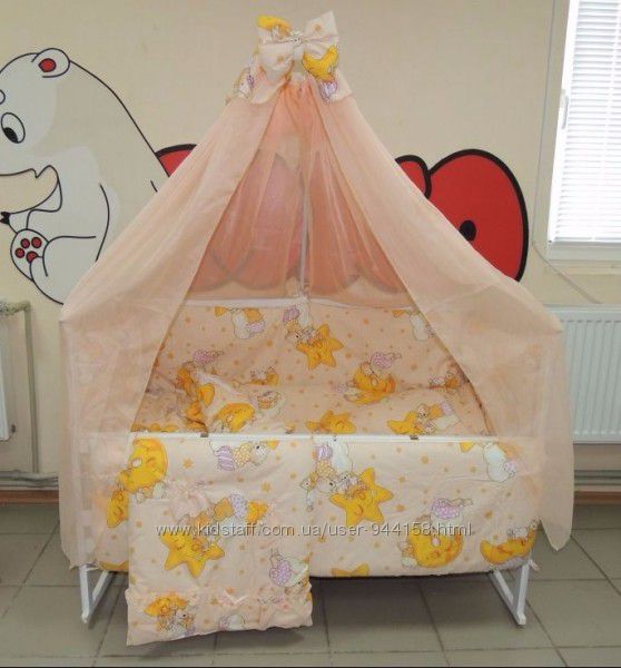 505грн Bonna 9 в 1 Детское постельное белье в кроватку персиковое Мишки гор