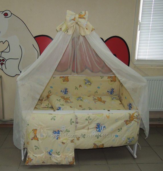 505грн Bonna 9 в 1 Детское постельное белье в кроватку бежевое Бэмби