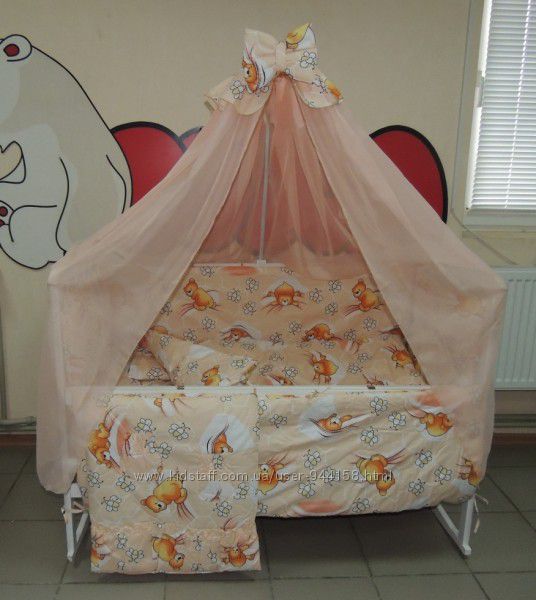 505грн Bonna 9 в 1 Детское постельное белье в кроватку персиковое Мишки сот