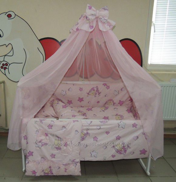 505грн Bonna 9 в 1 Детское постельное белье в кроватку розовое Тэдди в гама