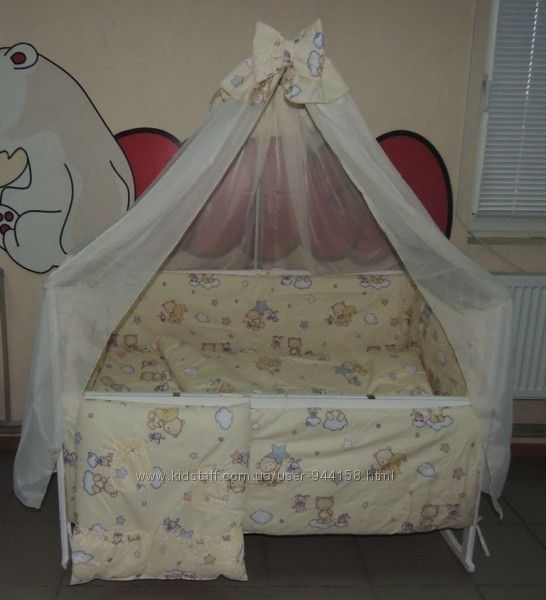 505грн Bonna 9 в 1 Детское постельное белье в кроватку бежевое Мишка пчелка