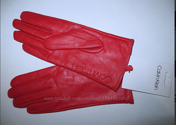 Кожаные  красные  перчатки Calvin Klein Кельвин  Кляйн  размер  М Оригинал 