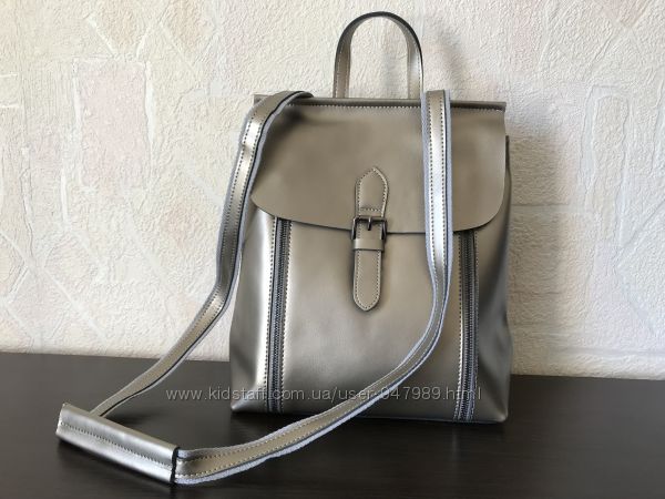 Сумка-рюкзак 1423 натуральная кожа серебро