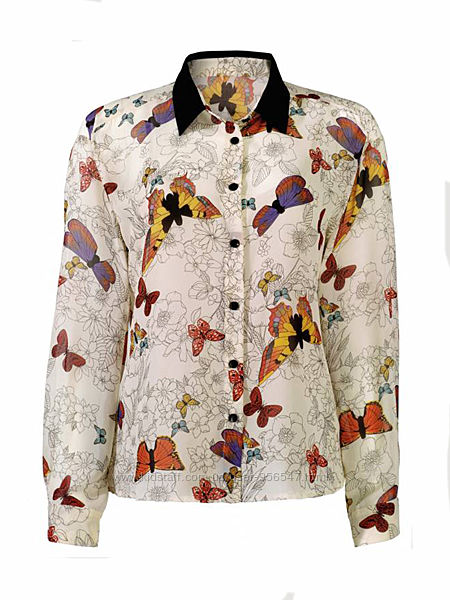 Шифоновая блузка рубашка принт бабочки  