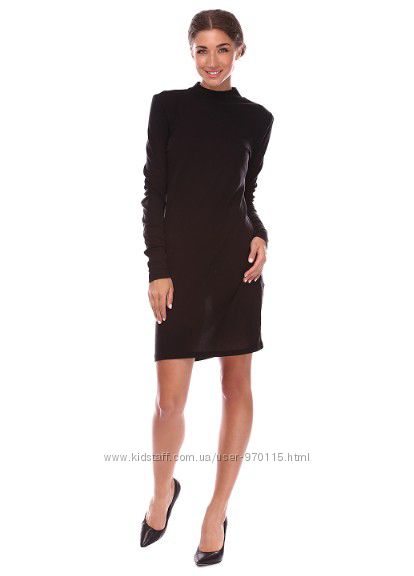 Платье чёрное комфортного кроя из ткани в рубчик, размер XS-S