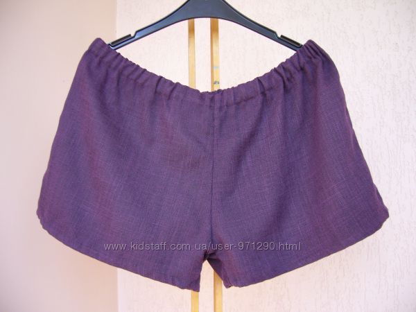 Фиолетовые шорты, натуральный лен.