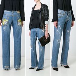 Dolce & Gabbana прямые джинсы с вышивкой и подряпками 46