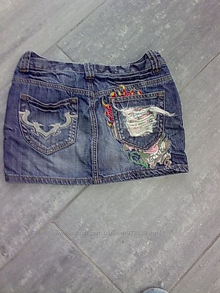 джинсовая мини юбка TOP 7 с красивой вышивкой р 40