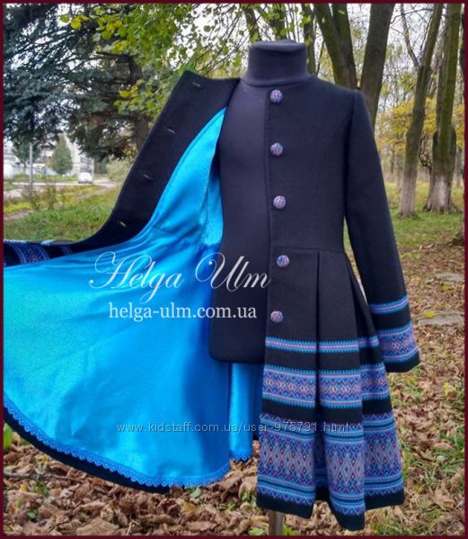 Пальто для дівчинки в етностилі Верховина чорно блакитне