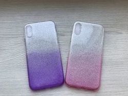 Мерцающий силиконовый фиолетовый или розовый чехол для iphone X XS
