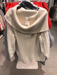 Теплый джемпер толстой вязки с открытыми плечами, XS-S, M-L, белый, красный