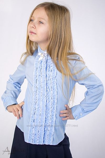 Школьная блузка с жабо для девочки Albero голубая 5014-В