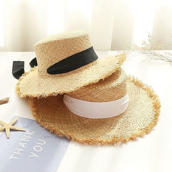 Соломенная шляпка канотье с бахромой, пляжная шляпа летняя
