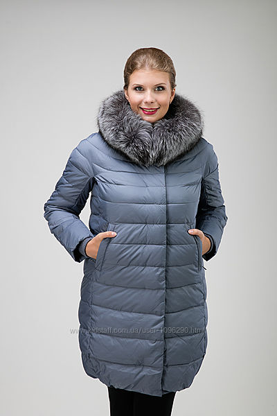 Зимний теплый пуховик куртка Veralba с мехом чернобурка, L