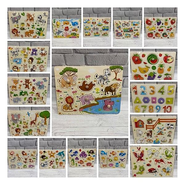 Деревянная ИГРУШКА вкладыш сортер Фигуры цифры, животные