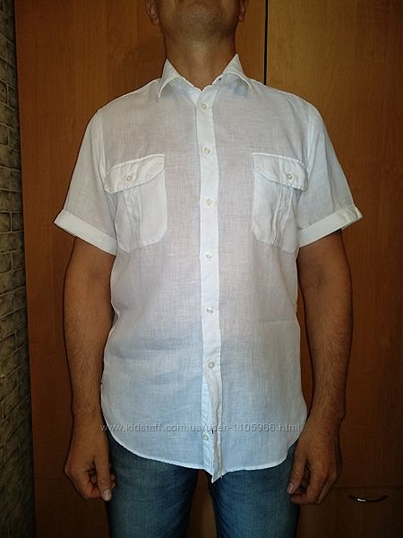 Крутая мужская льняная рубашка лён 48 размер Пог-53 см