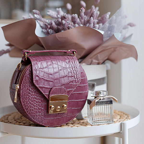 Стильная круглая кожаная темно-розовая сумка, Borse in Pelle Италия