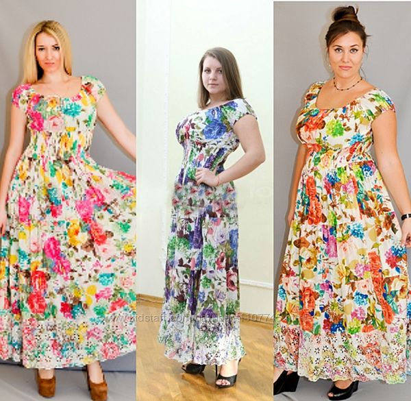 Платье женское летнее макси в пол, хлопок на подкладке, 5 цветов, р. L и XL